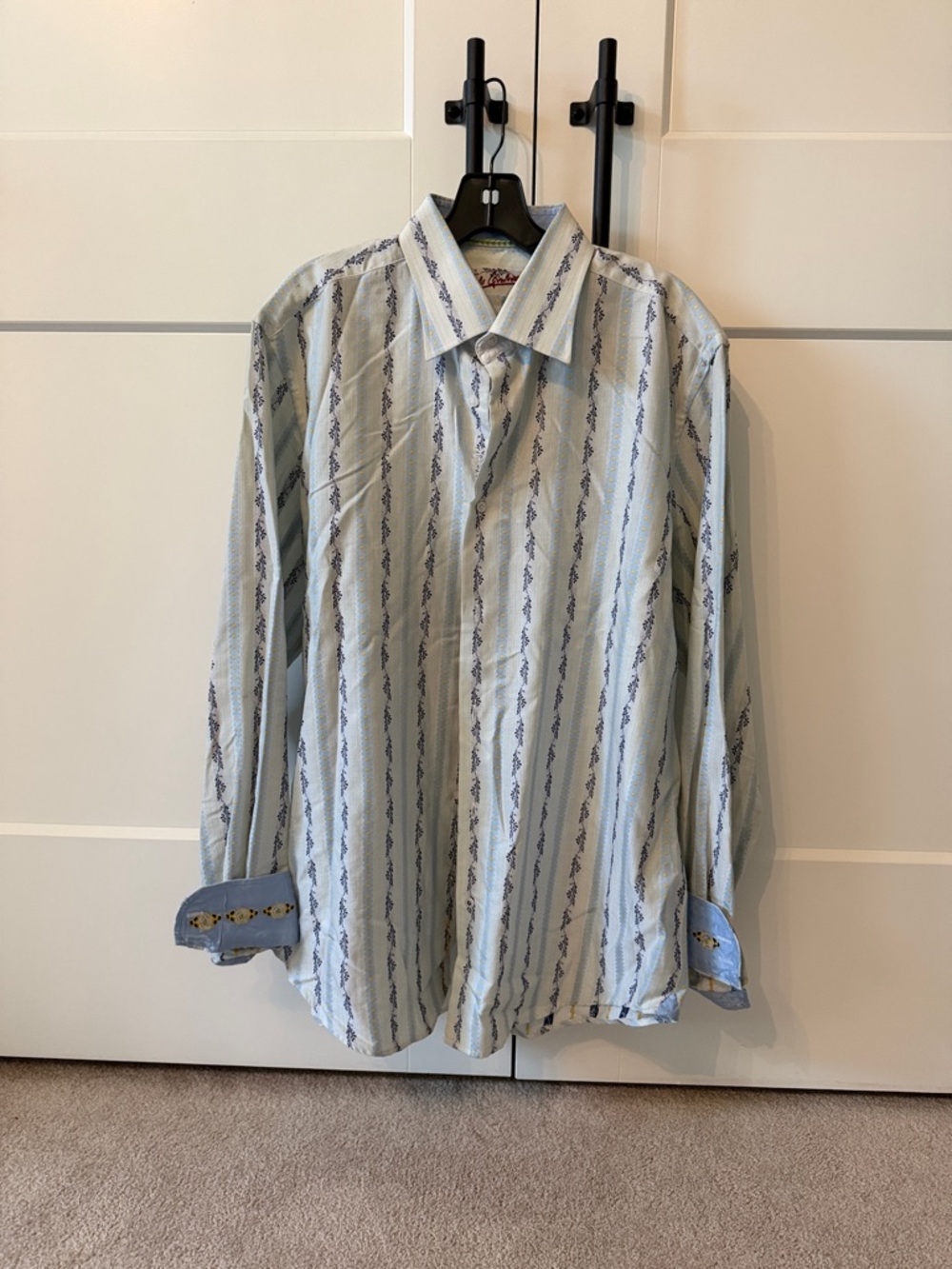 Robert Graham Light Blue and Navy Vertical Stripe Button-Down Shirt